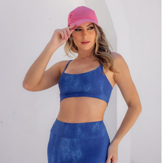 Conjunto Fitness de Top e Legging Academia Jeans Fake de Poliamida