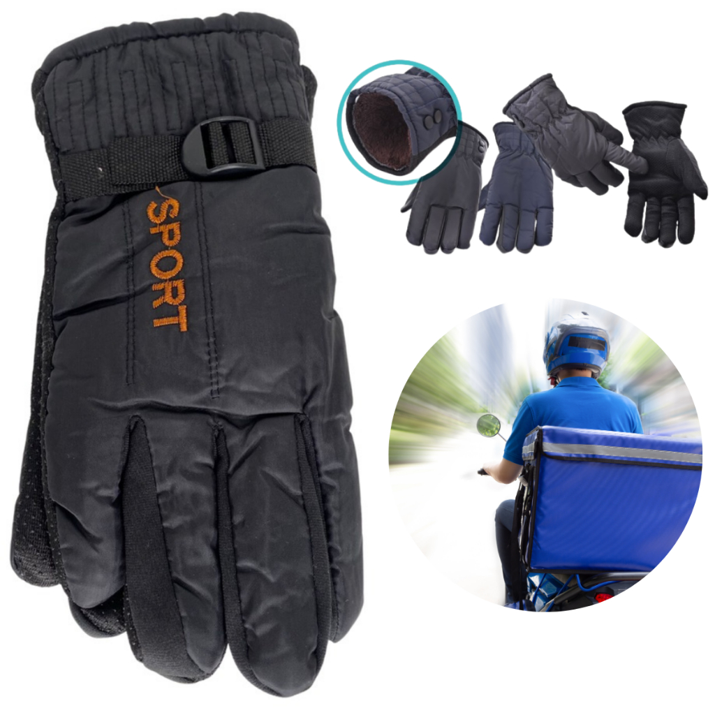 Luva unissex Preta moto frio Forro Quente Inverno Frio Proteção Punho motoqueiro motociclista