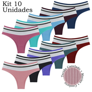 Kit 10 Calcinhas Cós Alto Tanga Com Detalhe Frontal Em Pala E Elástico Largo Cintura - Ref: 461 em Oferta na Shopee