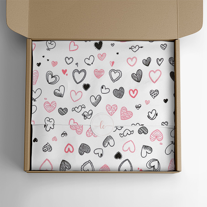 100 Folhas Papel De Seda Premium Com Estampa de Coração 30x70cm 2 Opções de Cores Para Embalar Roupas Artesanato