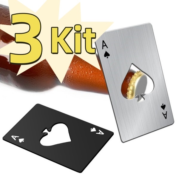 Kit 3 Abridor De Garrafa Formato Carta De Baralho De Espadas Poker Carta Baralho