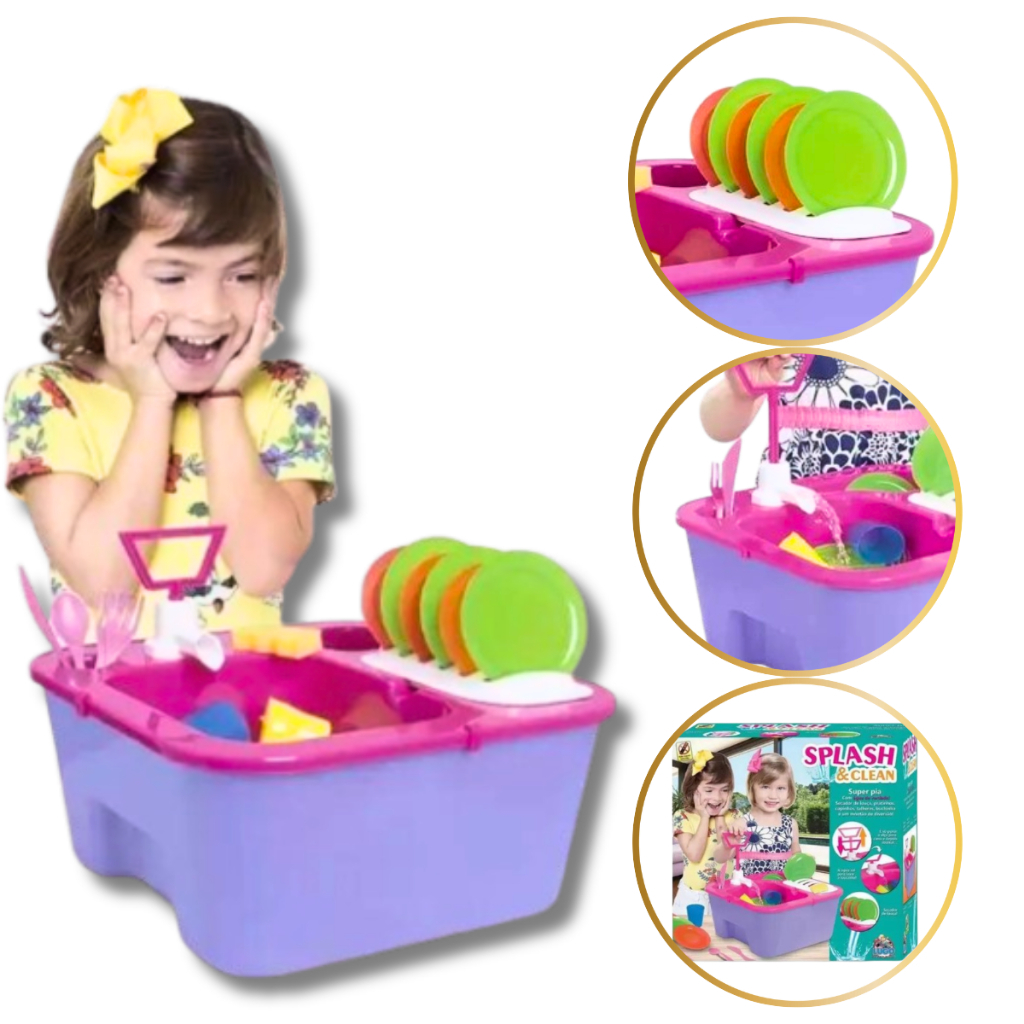 Brinquedo Infantil Pia Cozinha Completa Sai Água De Verdade Com 28 Peças