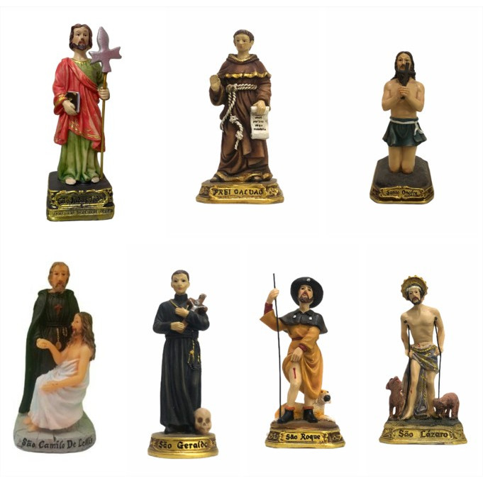 Imagem Religiosa resina 10cm São Santo Judas Tadeu Frei Galvão Onofre Camilo Lellis Geraldo Roque Lazaro bento padre pio