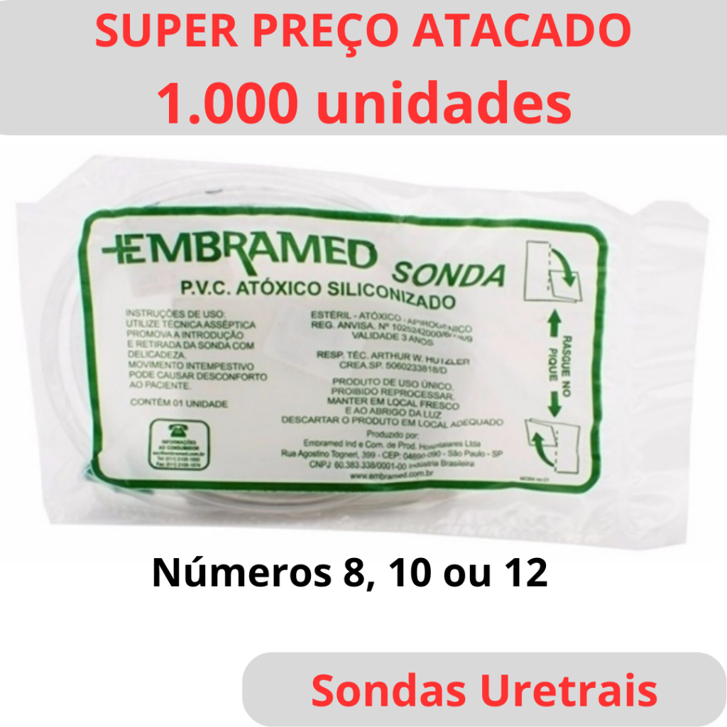 Sonda Uretral de Alívio Embramed Atacado nº 08, 10, 12 (1.000 unidades)