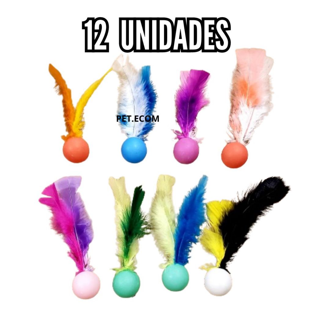 Kit Brinquedo Para Gato Bolinha Com Pluminhas em Oferta na Shopee