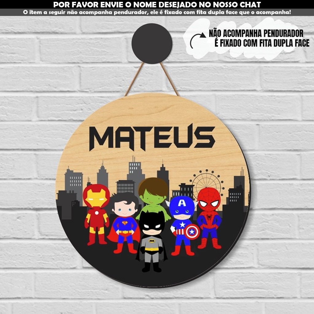 Enfeite Porta Maternidade Super Herois Flamula Vingadores Marvel Personalizado com Nome