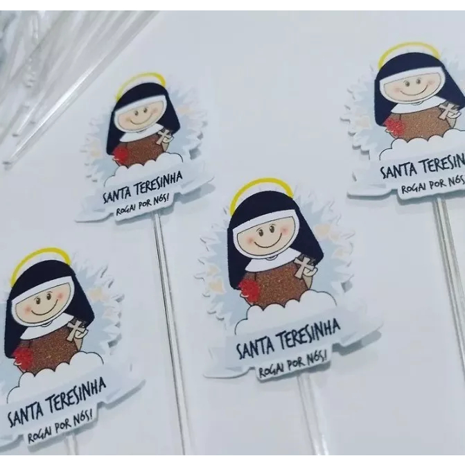 50 topper tag plaquinha para doces festa aniversário surpresa santinha  santa terezinha teresinha