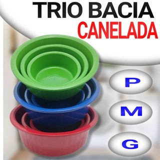 Kit 3 Bacias Canelada Pmg Plus Color Multiuso Colorida  1,0 / 2,0 / 3,0 Litros
