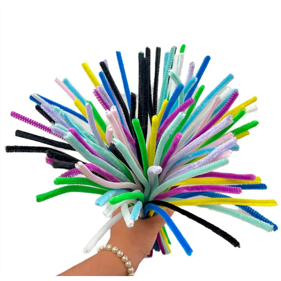 Haste de Chenille 30cm - Colorido Mix - 100 unidades | Limpador Cachimbo, Fios Flexíveis, Pelúcia para Artesanato, DIY