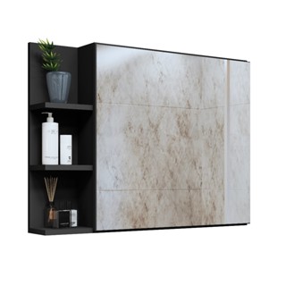 Espelheira Suspensa Para Banheiro Armário Com Espelho Closet Porta Prateleiras e Nichos IRIS Preto em Oferta na Shopee