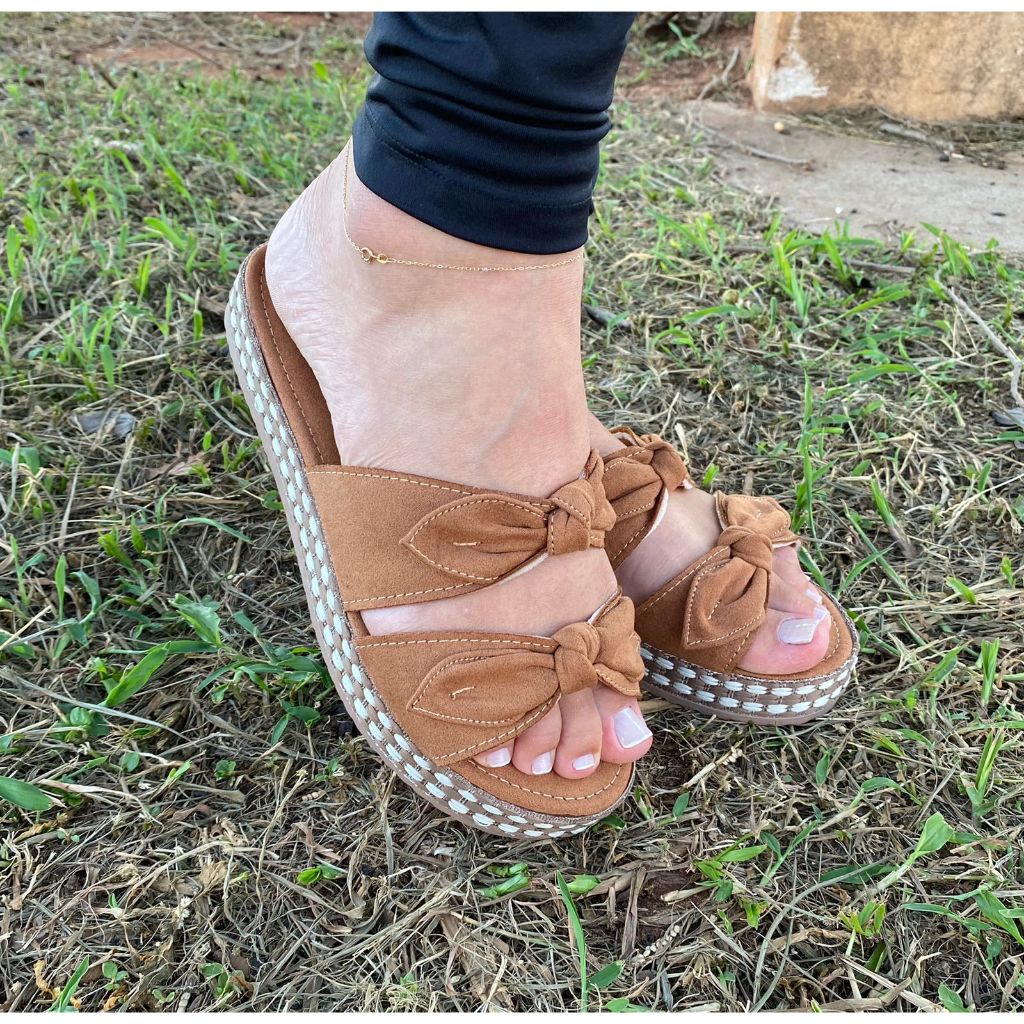 Sandália Anabela Feminina Casual Dois Laços Confortável Solado Antiderrapante Plataforma em Oferta na Shopee