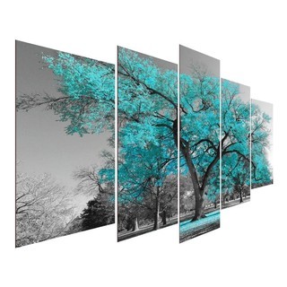 Quadro Decorativo Mosaico 5 Peças Árvore Vida Progenitora Ypê Sala Quarto Cozinha Colorido Paisagem