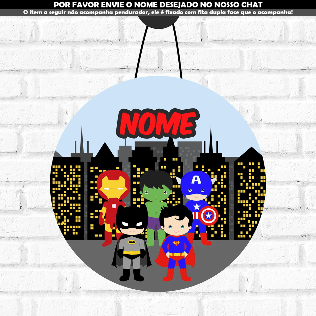 Enfeite Porta Maternidade Flamula Super Herois Homem Aranha Ferro Hulk Decoração Quarto Bebe