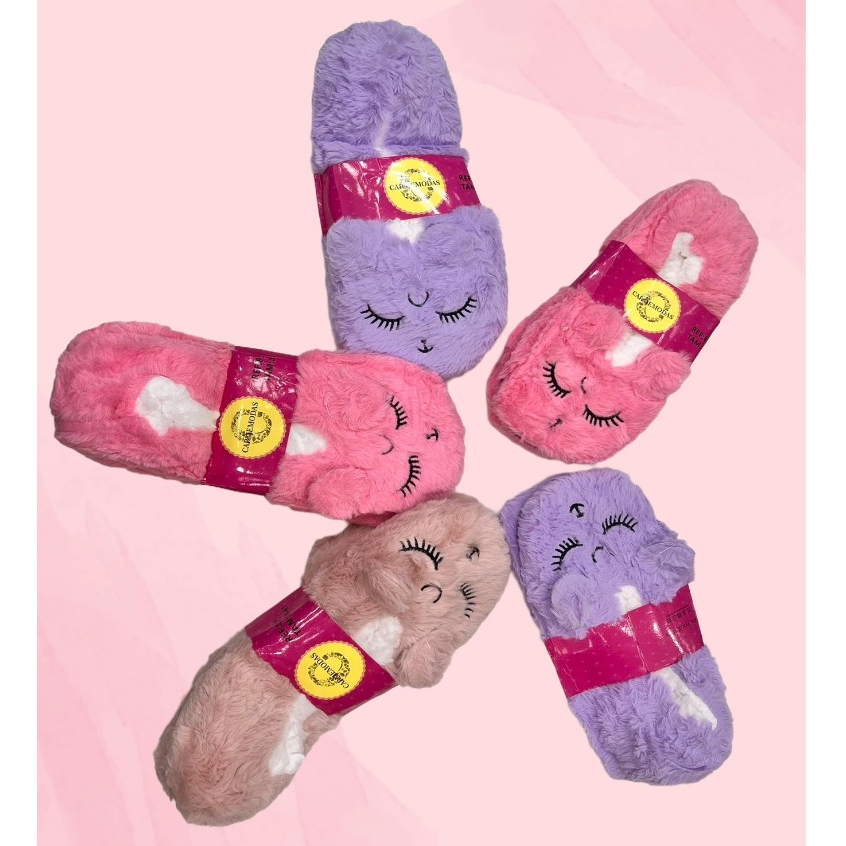Pantufa Sapatilha De Adulto Feminino Gatinho Com Pelinho Dentro Super Antiderrapante