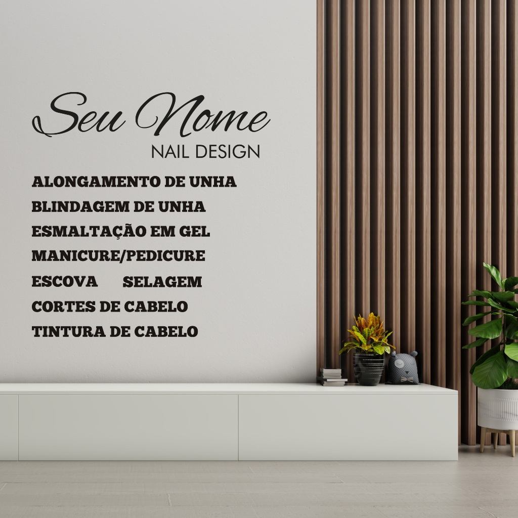 Kit Adesivo Palavras Salão de Beleza Nail Design Alongamento Unha + Nome Personalizado