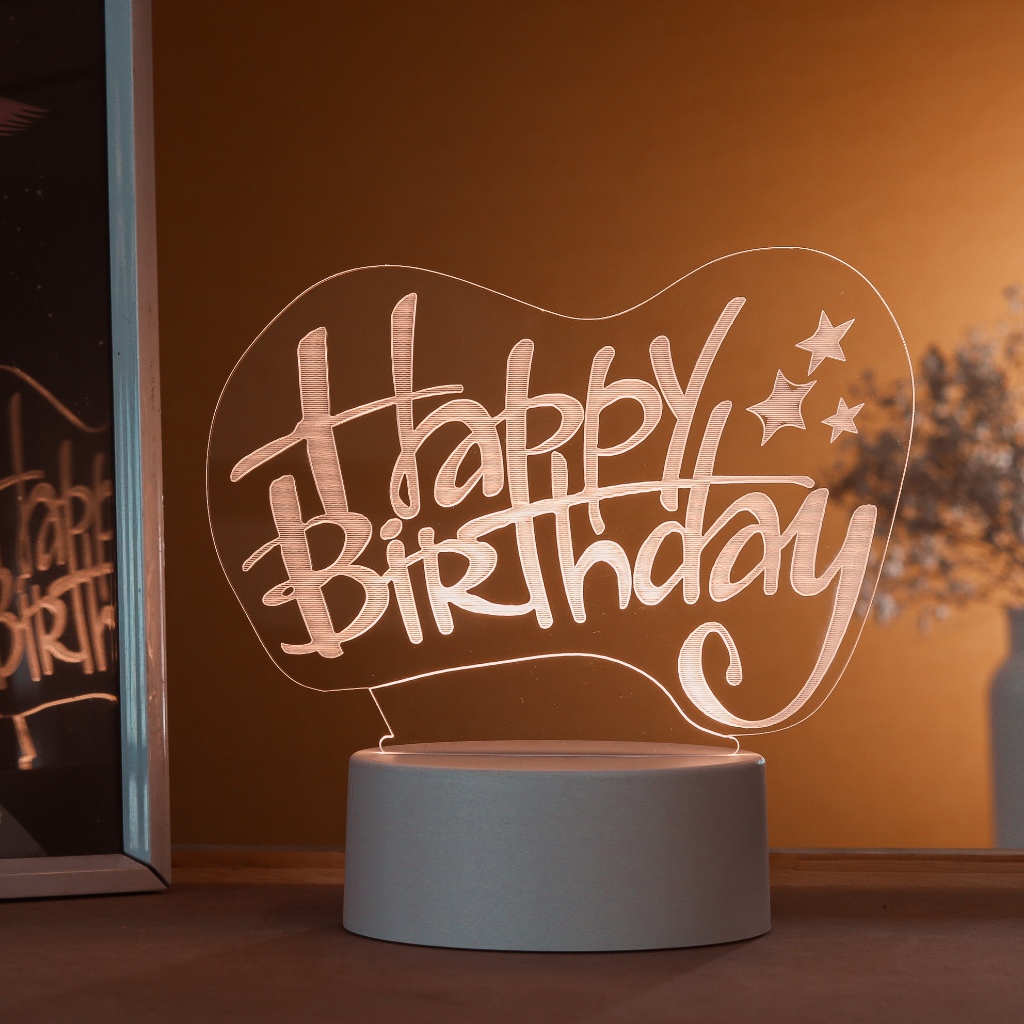 Luminária LED 3D de Mesa / Luz Noturna Presente Criativo / Decoração - Feliz aniversário, Happy Birthday