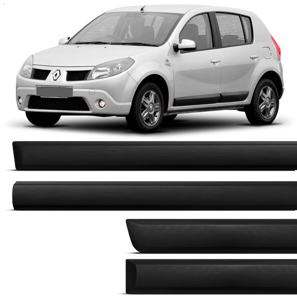 Jogo Friso Proteção Faixa Lateral Borrachão Renault Sandero 2008 2009 2010 2011 2012 2013 2014