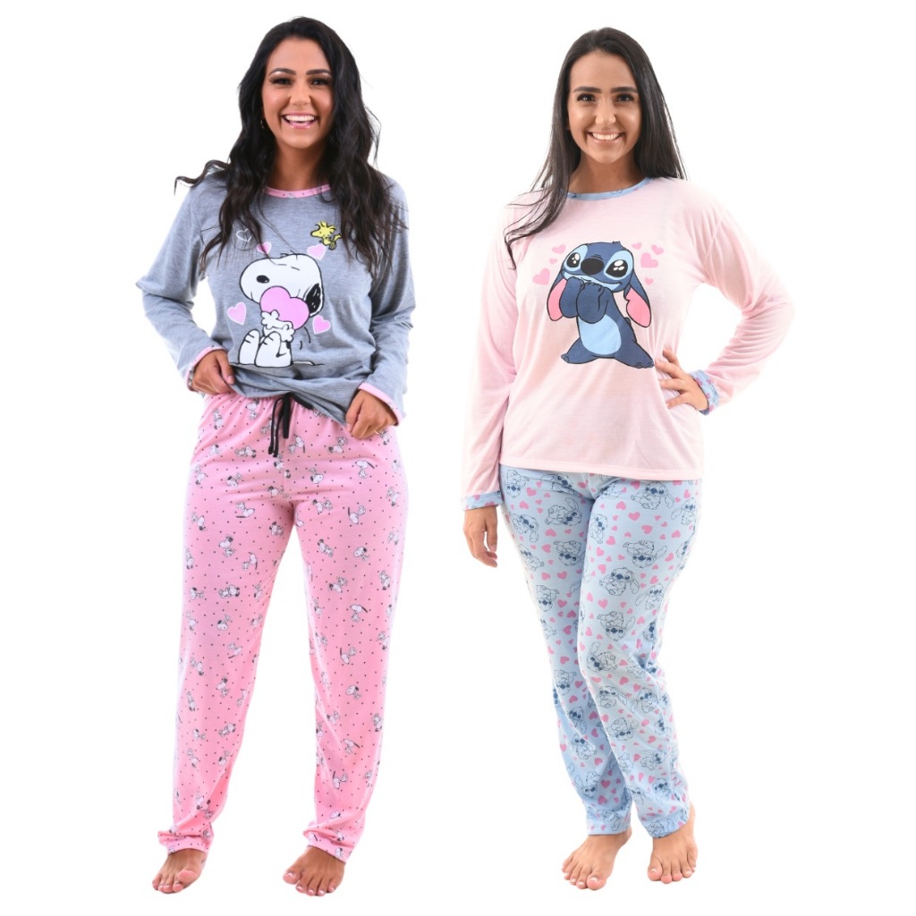 Kit Combo 2 Pijamas Longo Feminino Manga Longa Preço Atacado Revenda