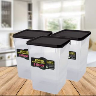 Kit 3 Potes Mantimento Hermético 2kg Alimento Capacidade 3,0l Tampa Trava Preta Vedação Conservar Organizar Cozinha Armá em Oferta na Shopee