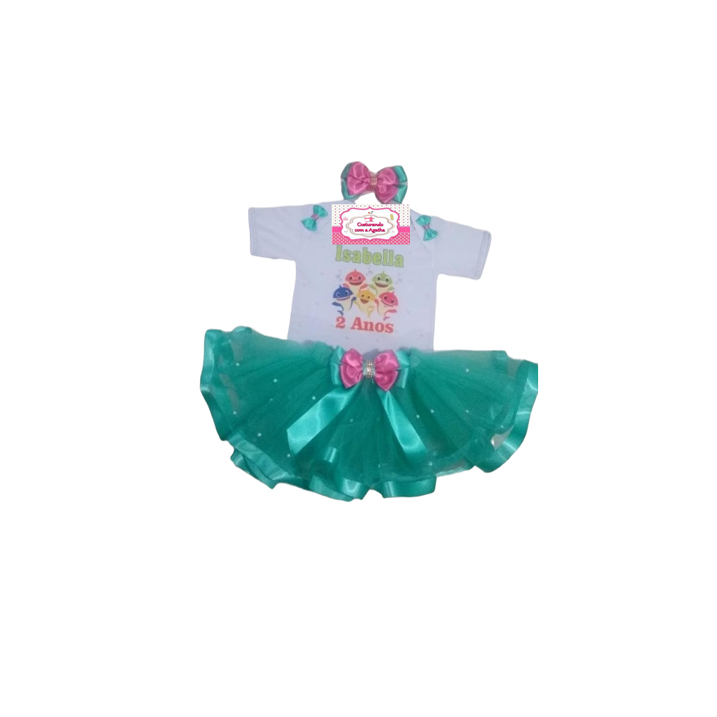 Saia tutu verde  tema baby shark ou peixinho tubarão para , fantasias ,festas, aniversários,mesversários