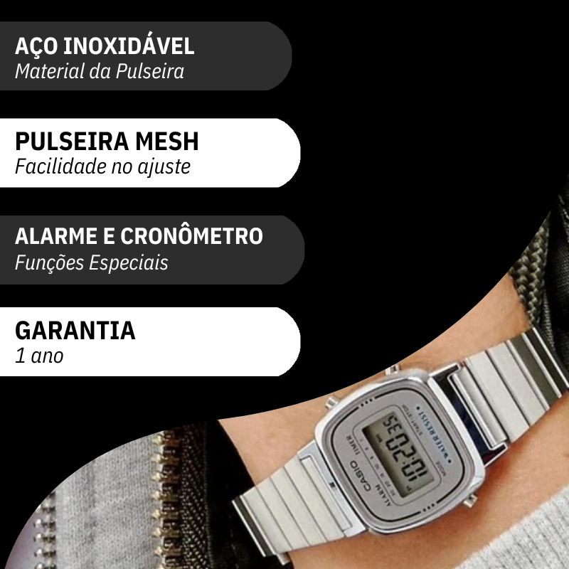 Relógio Digital Feminino Casio Vintage Prata Mini Original LA670WA-7DF Relógio De Pulso Feminino · foto 2