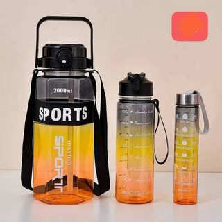 Conjunto de garrafas de água 3 em 1 3 garrafas 2 litros 850 ml 300 ml squeeze academia