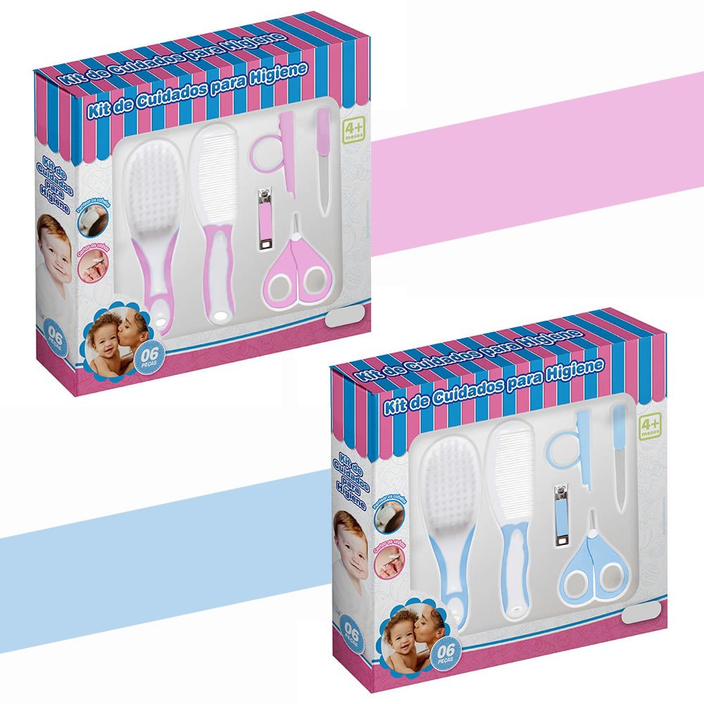 Kit Higiene Kit Cuidados do Bebê 6 Peças Kit Recém Nascido Tesoura Cortador Lixa Unha Pente Escova