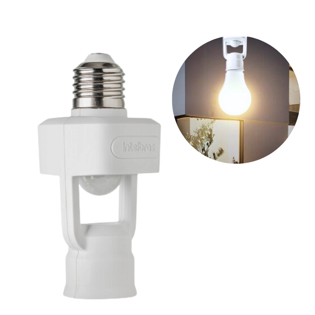 Interruptor Sensor De Presença Lâmpada Soquete E27 Espi 360 S Intelbras Fotocélula Branco Para Iluminação Prático