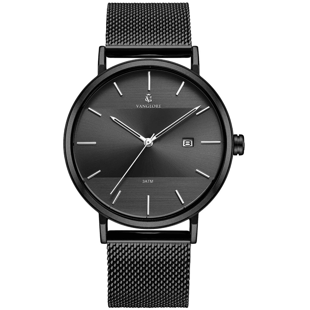 Relógio Masculino Minimalista De Pulso Preto Fosco Vanglore 3288a 40 mm Selecty Aço Inoxidável