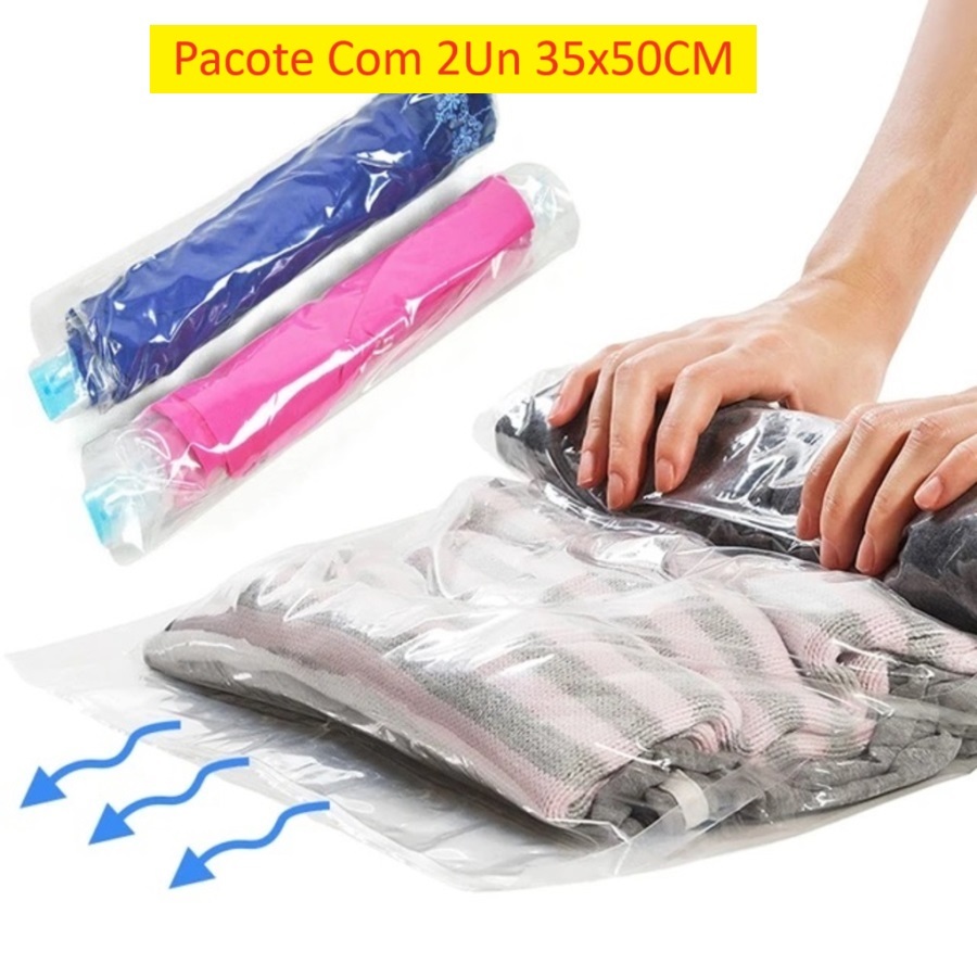 Conjunto 2 Sacos Saco A Vácuo 35x50CMOrganizador Não Precisa De Bomba Organizador Edredom Cobertor Roupa Multiuso Universal