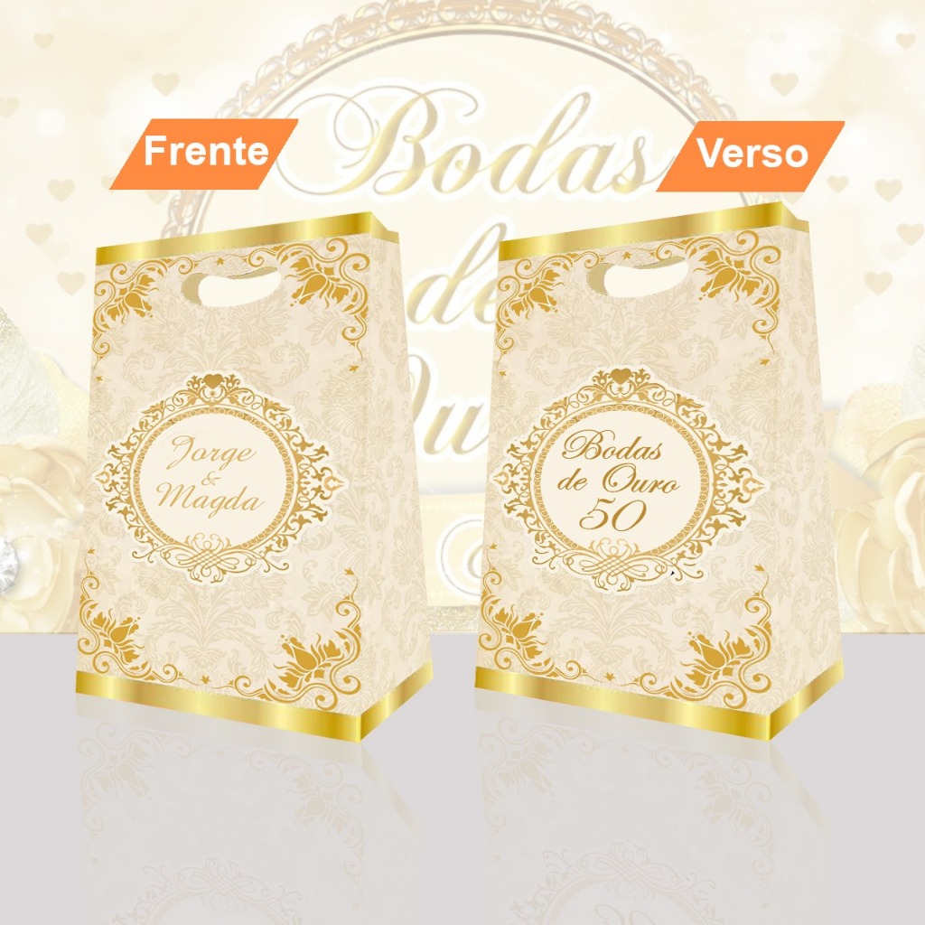 Sacola bodas de ouro sacolinhas maleta caixinha surpresa lembrancinhas personalizadas