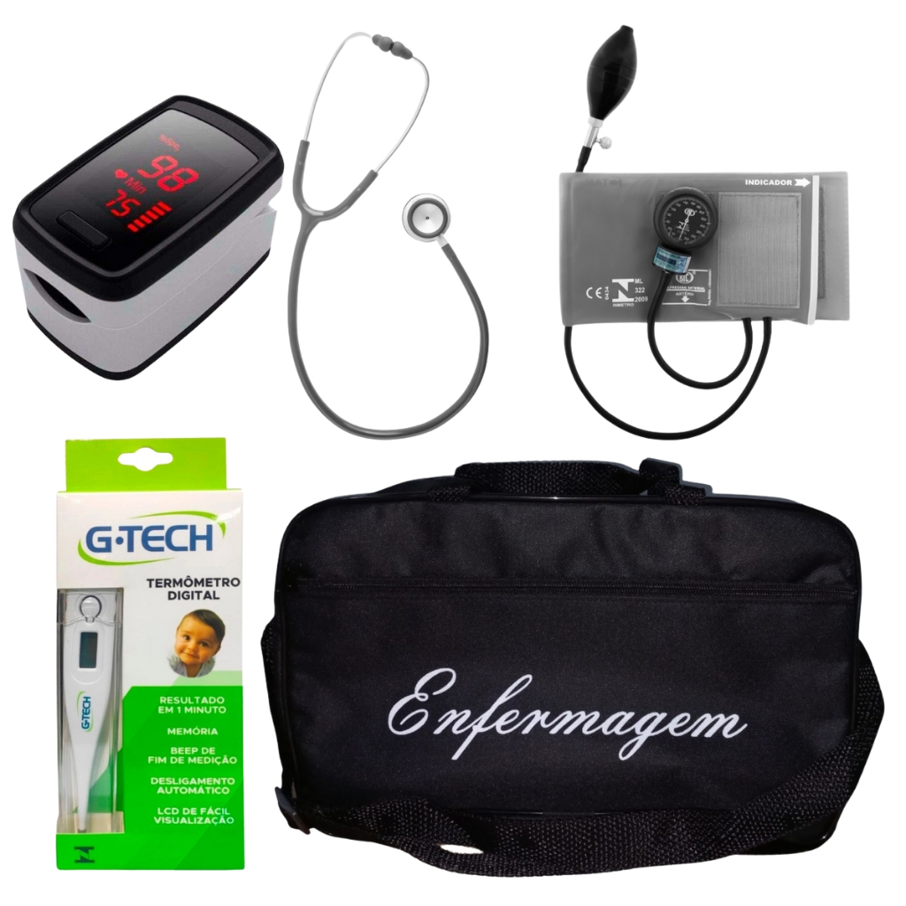 Kit para enfermagem com Esfigmo e Estetoscópio Bic Cinza