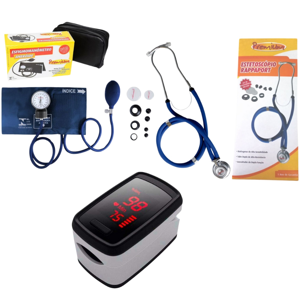 Kit com Esfigmomanômetro Estetoscópio e Oxímetro