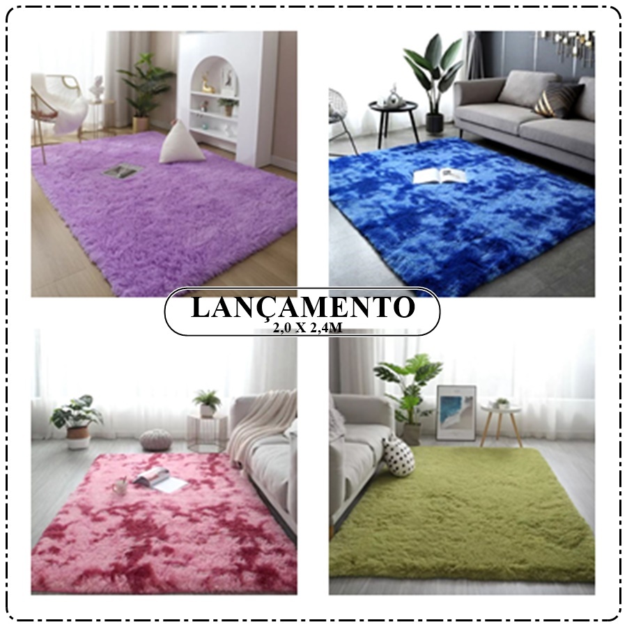 Tapete Felpudo Peludo Sala e Quarto Extra Grande – 2,0 x 2,4 – Pelo Alto – Várias cores