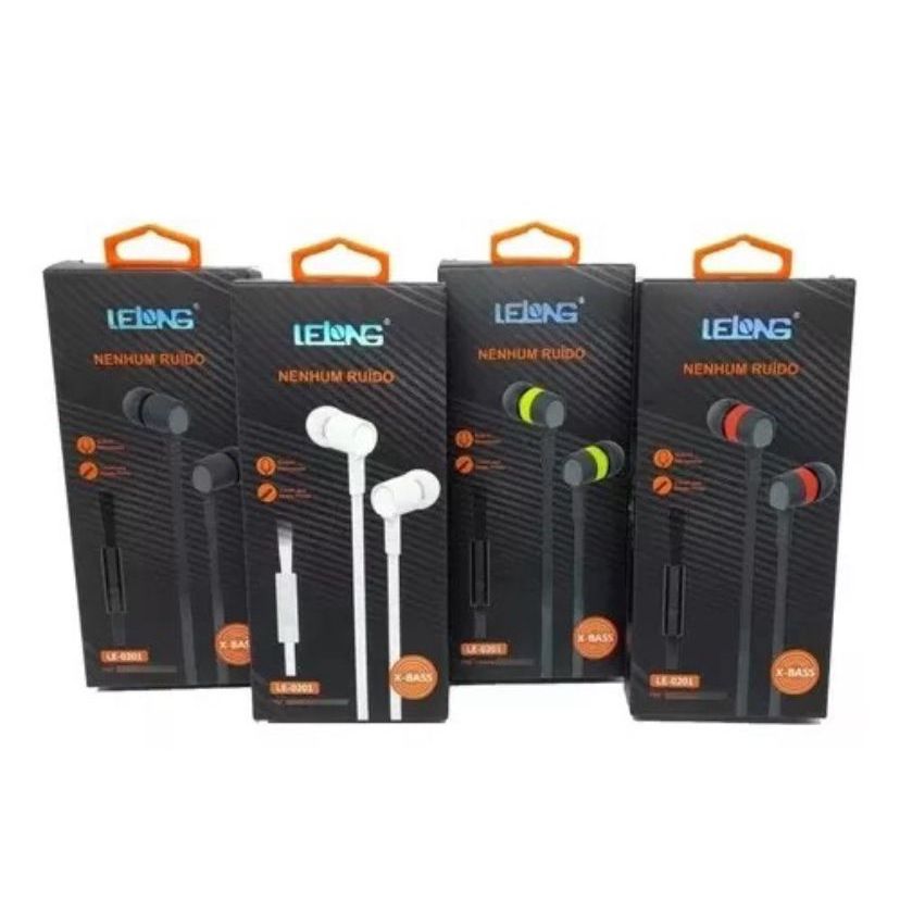 Fone De Ouvido Com fio Sem Ruído X-Bass Lelong LE-0201 Intra-Auricular Com Microfone