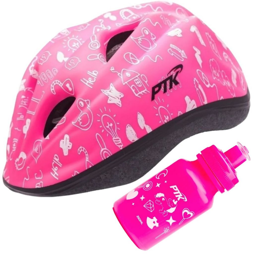 Capacete Bicicleta Infantil Ciclismo Ptk Ajustável Crianças + Garrafinha