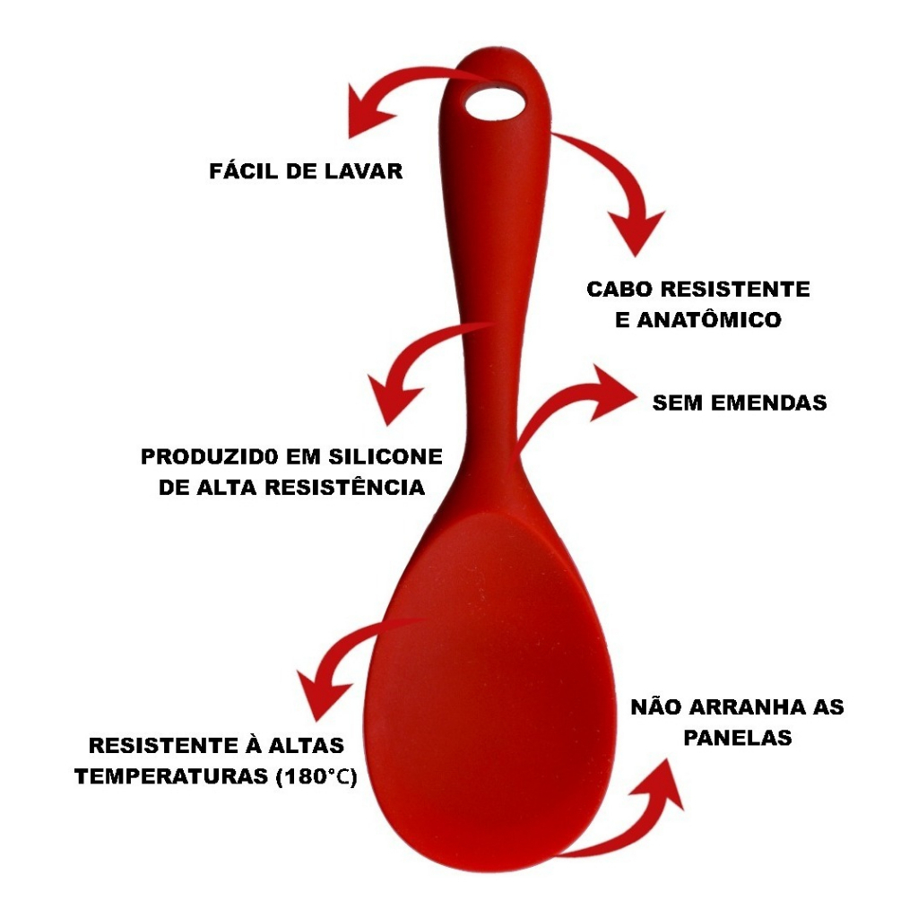 KIT 2 COLHERES MULTIUSO SILICONE CABO CURTO INTEIRICO VERMELHO 23CM WELLMIX em Oferta na Shopee