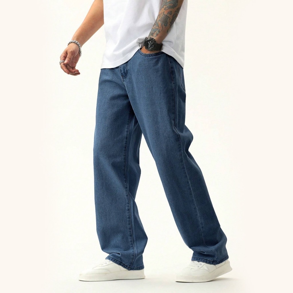 Calça jeans balão unisex dazzling boca larga estilo skate