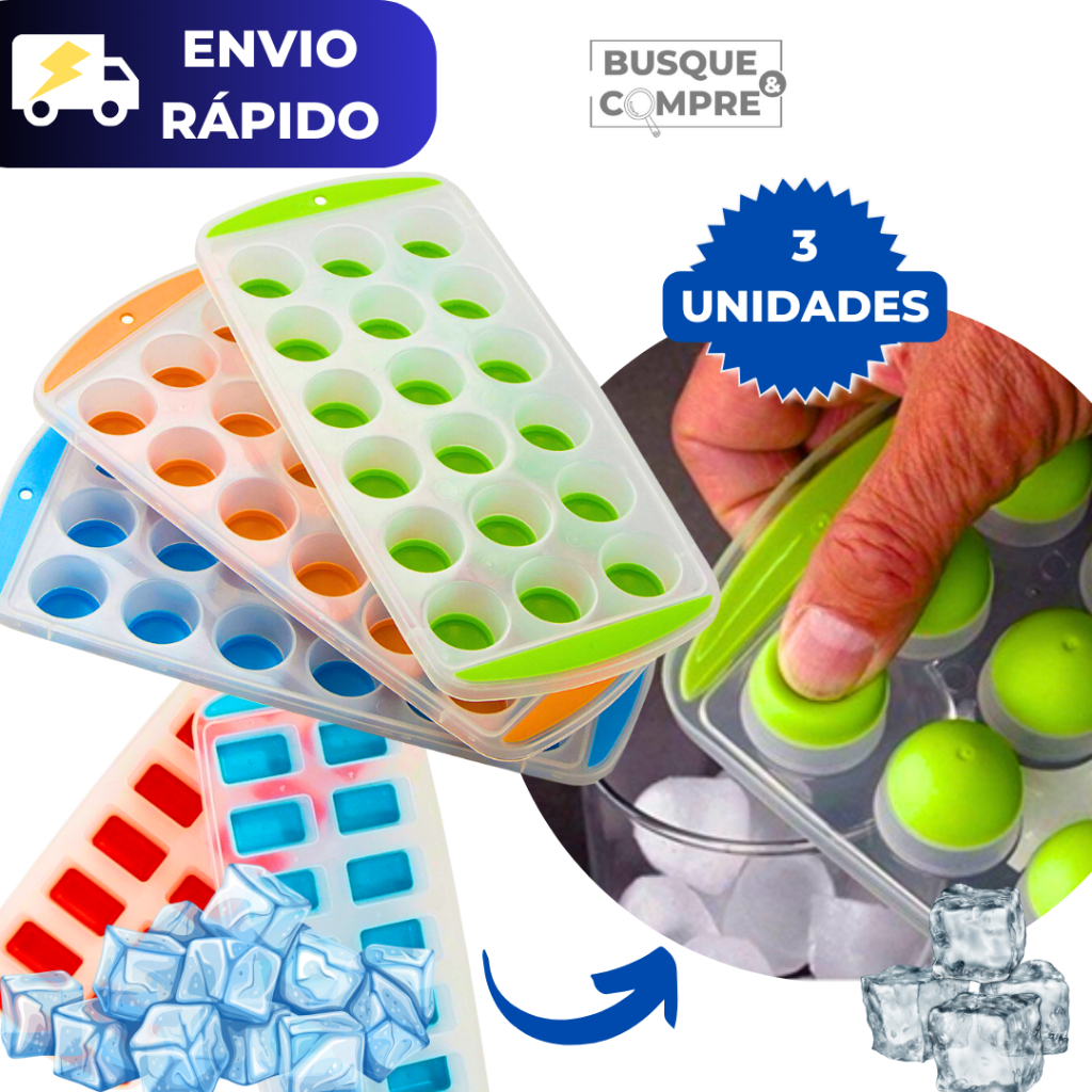 Kit 3 Formas para Gelo de Silicone Forma Dobrável Colorida Retangular Flexível Forminhas Forminha