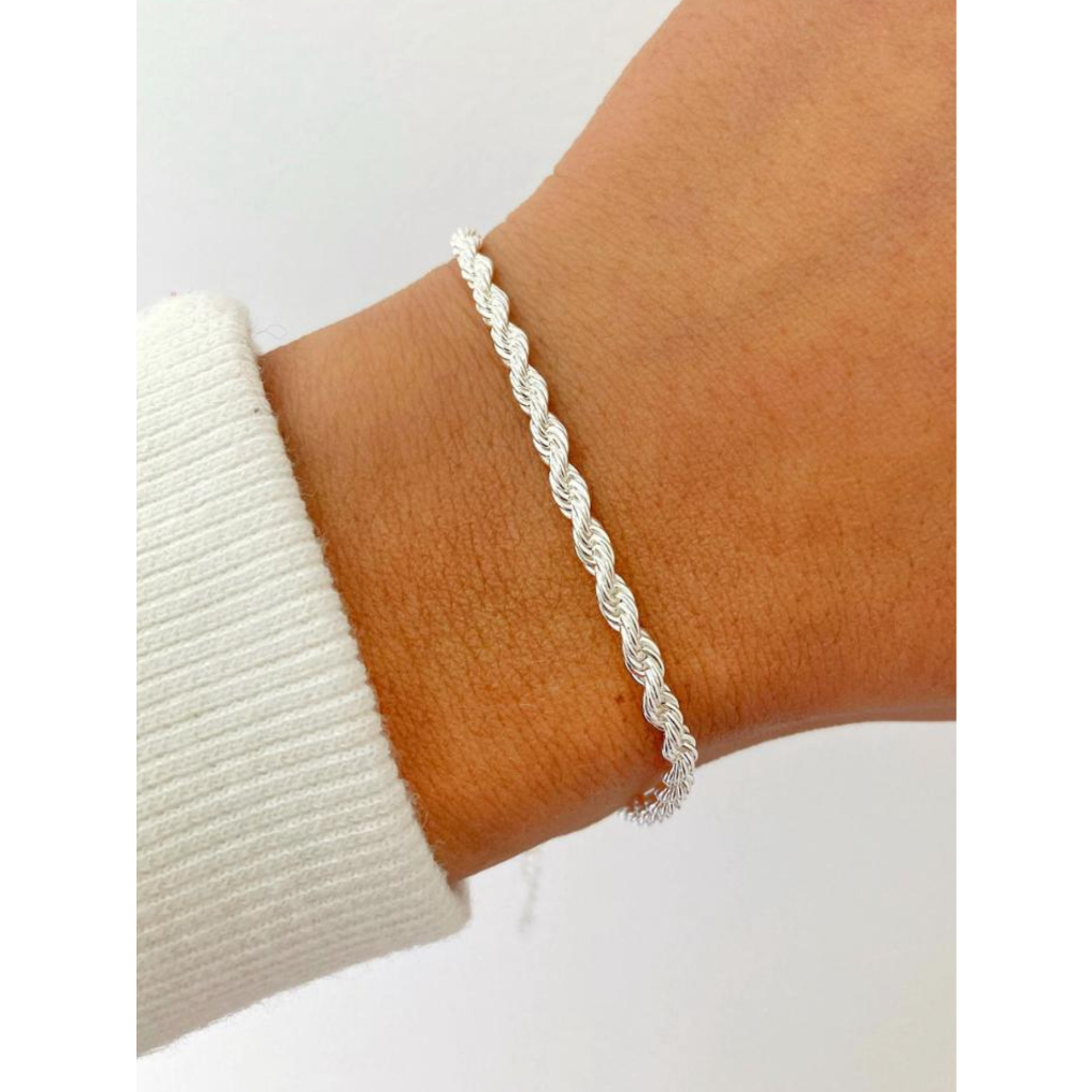 Pulseira Cordão Baiano Feminina Torcido Folheado a Prata 925 Trançado em Oferta na Shopee