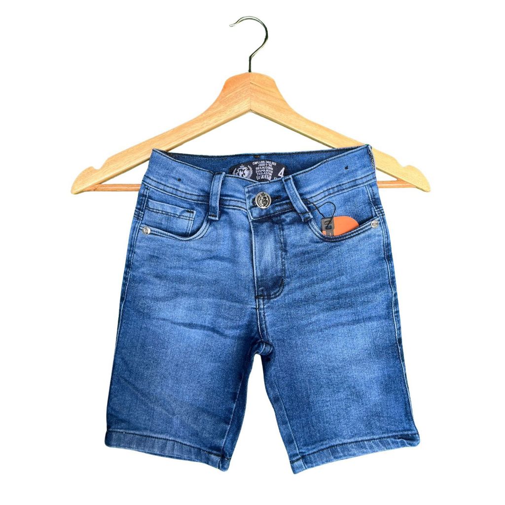 Bermuda Jeans Infantil Claro Escuro Menino Azul Criança Homem Regulador Elastano — imagem 2 de 2