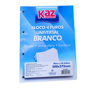 Folha de Fichário Grande Universitário Folhas Brancas Bloco c/96fls 04 furos
