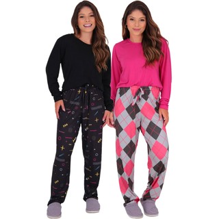 KIT 2 Pijamas Sonho Manga Longa Felpado Inverno em Oferta na Shopee