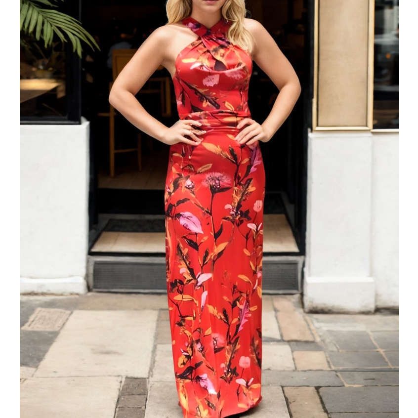 Vestido Longo Viscolycra Estampado Multi Ocasiões Elegante