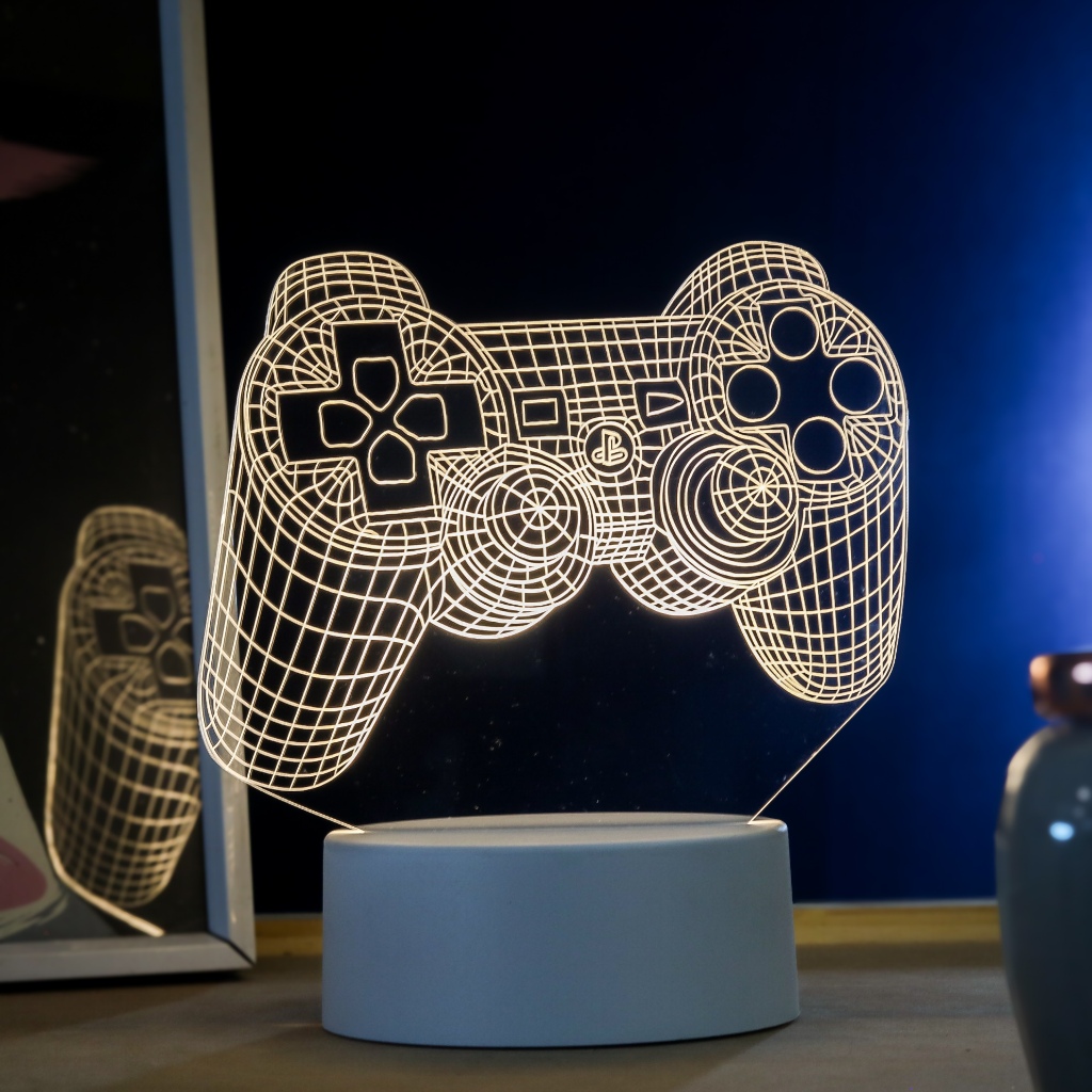 Luminária LED 3D de Mesa | Controle Playstation - Gamer | Luz Noturna Presente Criativo - Abajur Decoração