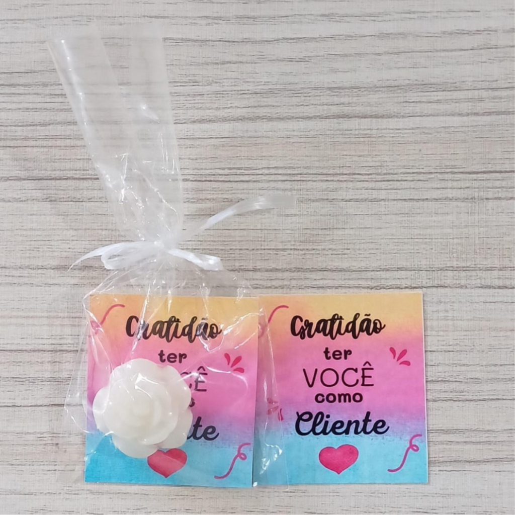 KIT 10, 25 OU 30UN Lembrancinhas Sabonete Perfumado Mini Rosa TAG Gratidão Para Cliente Mimo Cliente