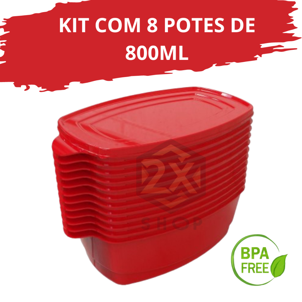 Kit 8 Potes 800 ML Frezeer e Micro-Ondas Pague 4 Leve 8