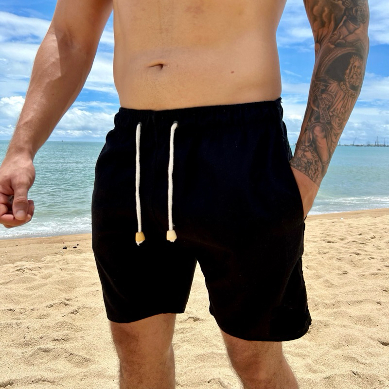Short Linho Masculino Premium Básico Mauricinho Moda Praia Bermuda Casual