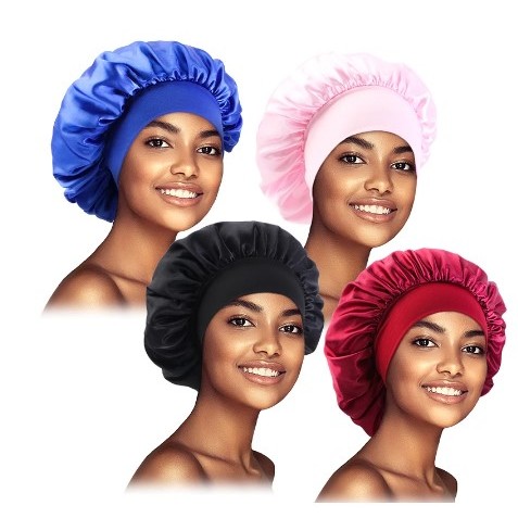 4 Peças Touca De Dormir De Cetim De Aba Larga Multicolorida Para Mulheres, Adequada Para U...