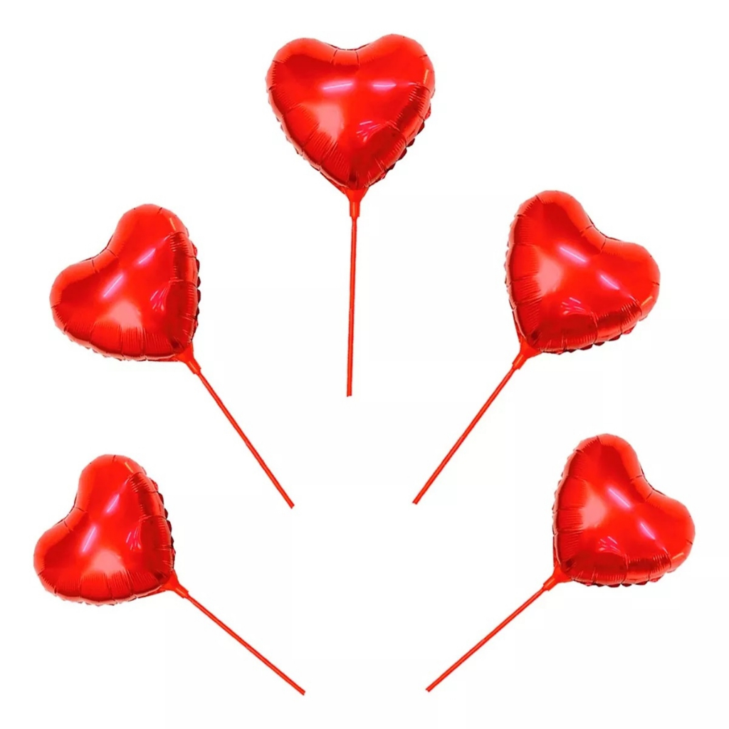 10 Balão Metalizado Coração Vermelho Centro de Mesa 21cm + 10 Varetinhas - Festas Decoração em Oferta na Shopee